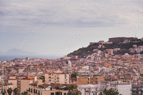 Panoramic scenic view of Naples on a cloudy day, Campania, Italy