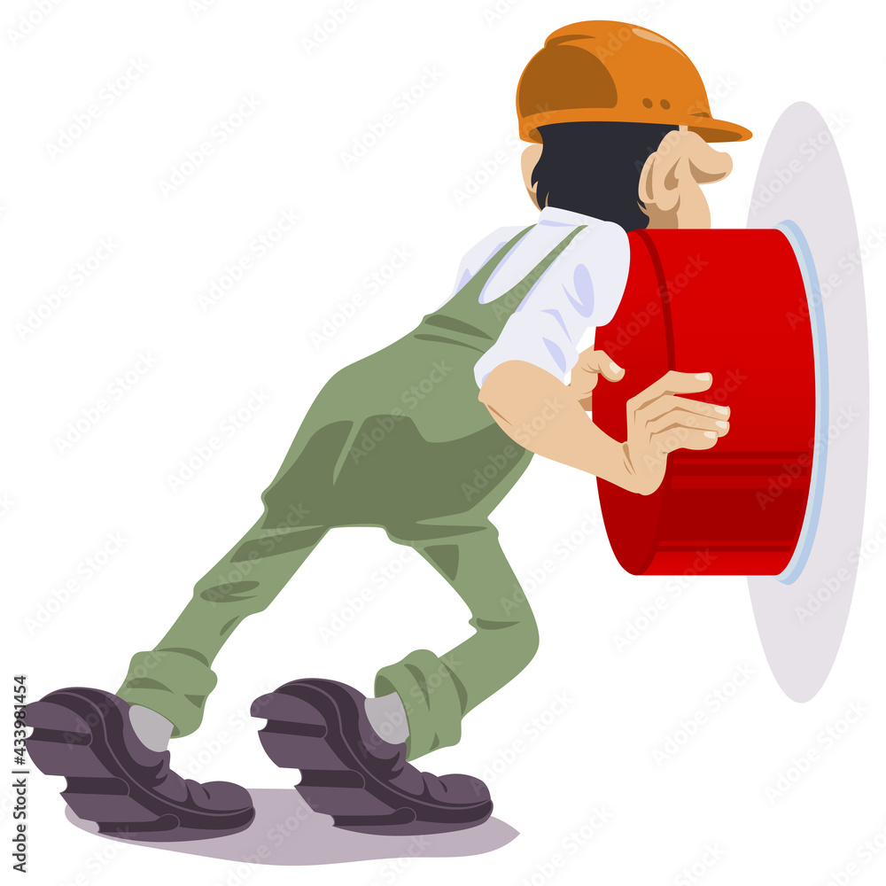 Man presses red start button. Young guy facing a dilemma. Startup key. Illustration for internet and mobile website. Man presses red start button. Young guy facing a dilemma. Startup key. Illustration for internet and mobile website.