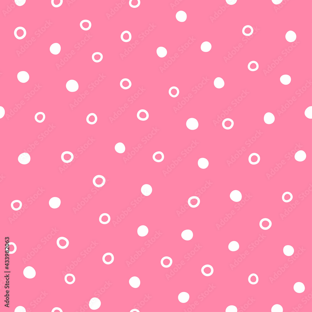 Simple seamless pattern with randomly scattered small circles and dots. Drawn by hand. Girly print. Cute vector illustration. Simple seamless pattern with randomly scattered small circles and dots. Drawn by hand. Girly print. Cute vector illustration.