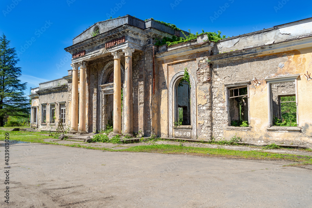 Abandoned ruined railway station in Tquarchal (Tkvarcheli), Abkhazia