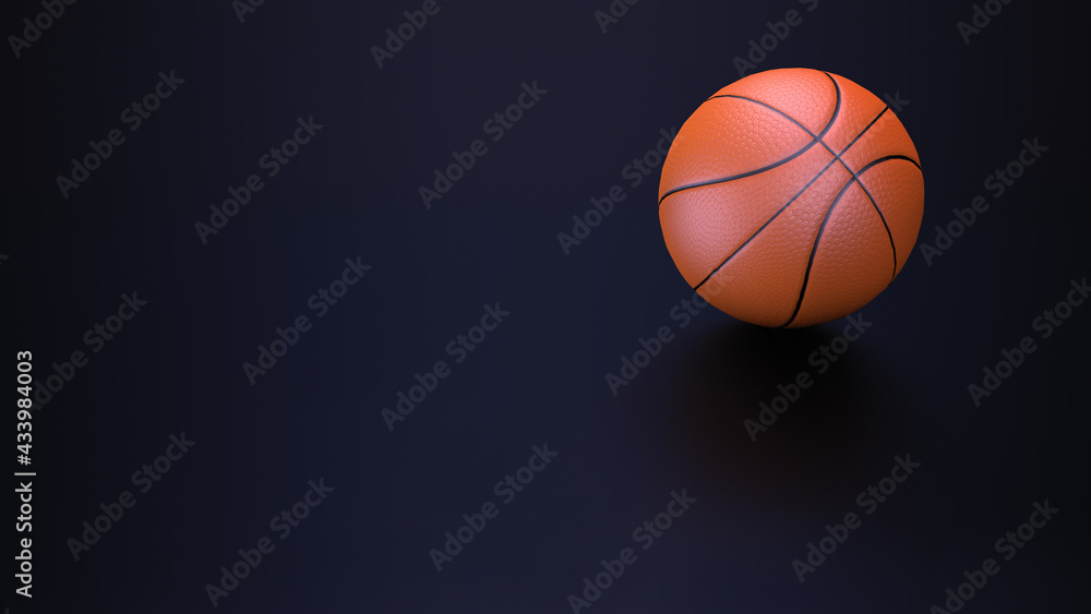 3D rendering. A basketball on a dark background. Team sports game with a ball. 3D illustration.