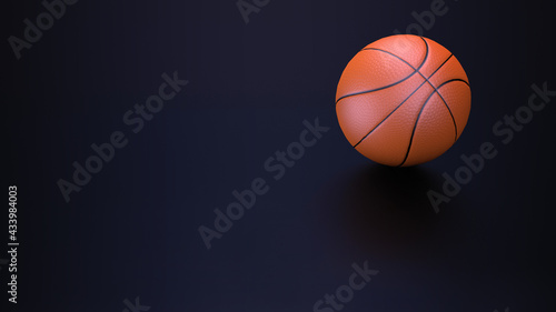 3D rendering. A basketball on a dark background. Team sports game with a ball. 3D illustration. © SeventhSun