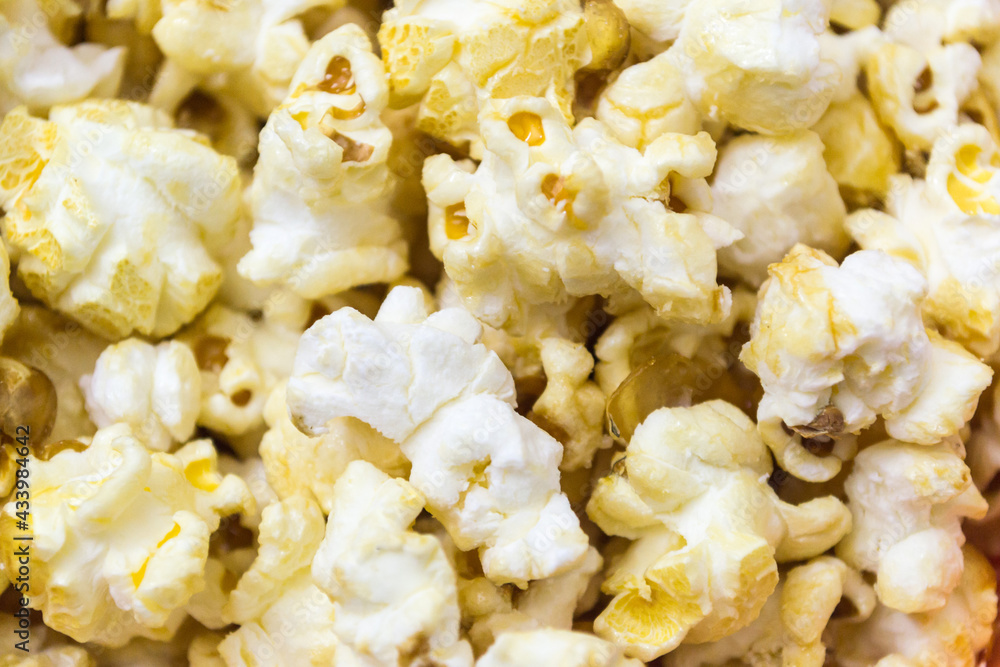 Popcorn close-up. Corn flakes for a delicious dessert.