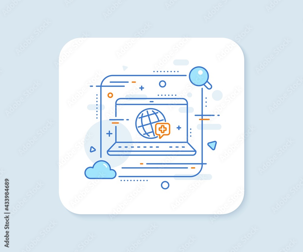 World medicine line icon. Abstract vector button. Medical help sign. Pharmacy medication symbol. World medicine line icon. Laptop concept badge. Vector World medicine line icon. Abstract vector button. Medical help sign. Pharmacy medication symbol. World medicine line icon. Laptop concept badge. Vector