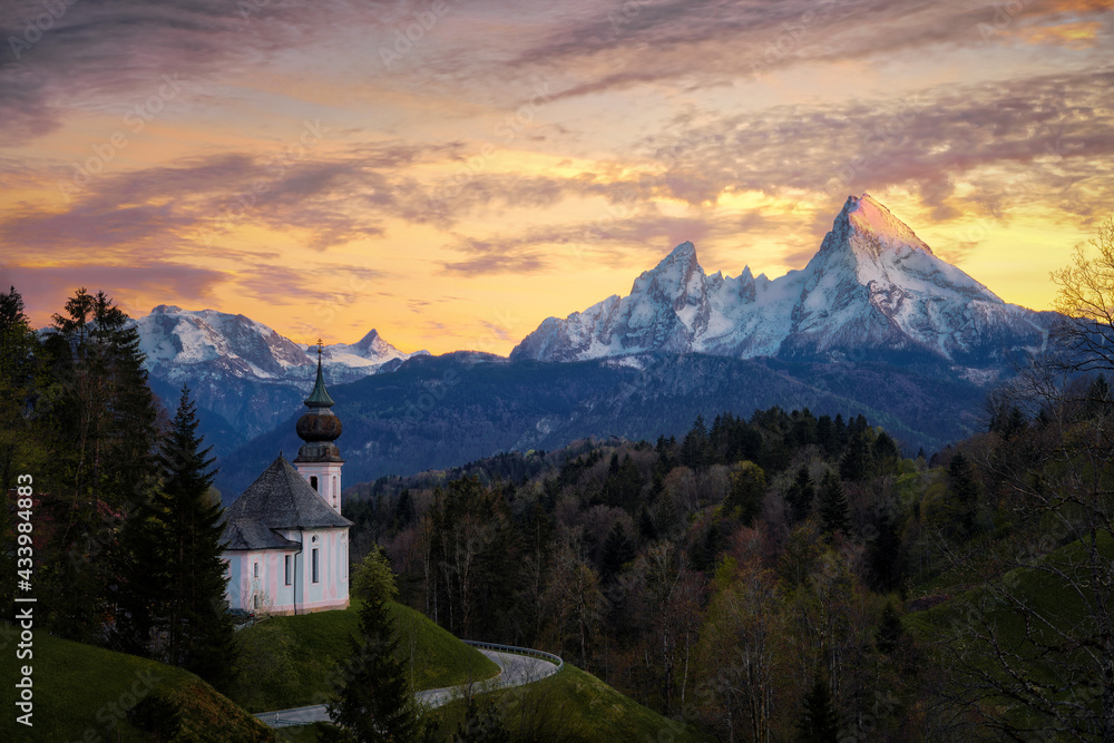 Maria Gern Chapel above Berchtesgaden with Watzmann in the Background