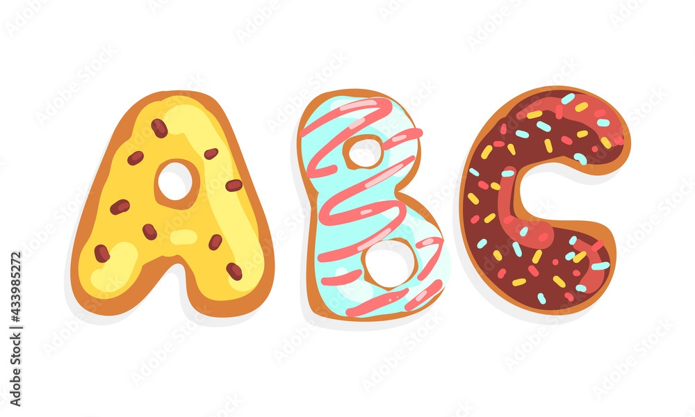 ABC Cookie Alphabet Letters, Sweet Glazed Baking Biscuit Font Cartoon Vector Illustration ABC Cookie Alphabet Letters, Sweet Glazed Baking Biscuit Font Cartoon Vector Illustration