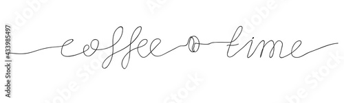 Coffee Time. Black Lettering on white background. Illustration for menu or banner. Continuous line cursive