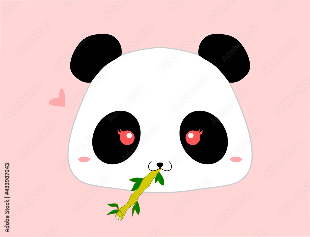 Naklejka premium Panda face vector illustration. Panda eating bamboo drawing. Good for postcards, notebook covers, book and magazine illustrations, presentations, decorations and more