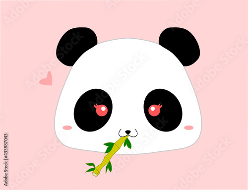 Fototapeta Naklejka Na Ścianę i Meble -  Panda face vector illustration. Panda eating bamboo drawing. Good for postcards, notebook covers, book and magazine illustrations, presentations, decorations and more