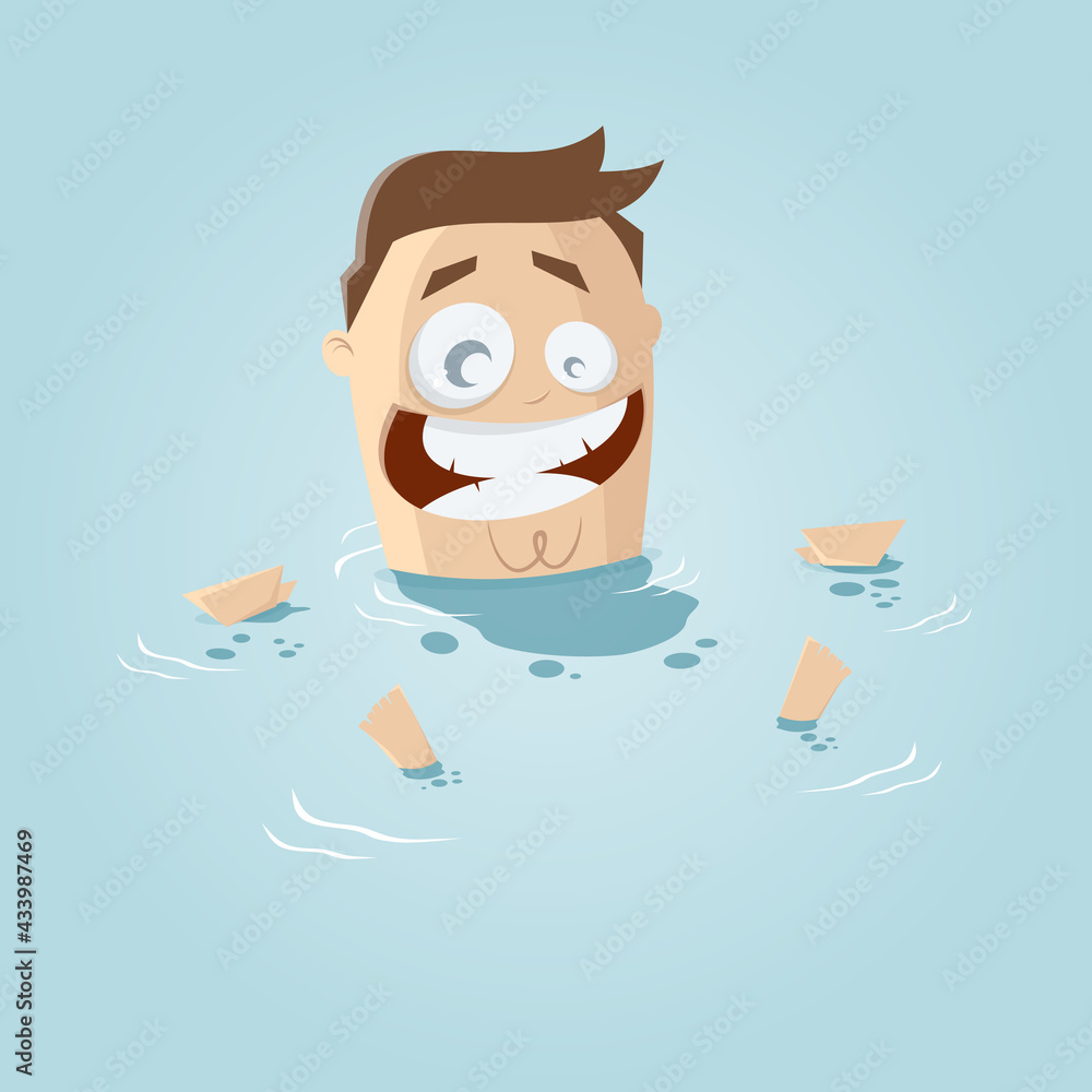 funny cartoon man floating in water funny cartoon man floating in water