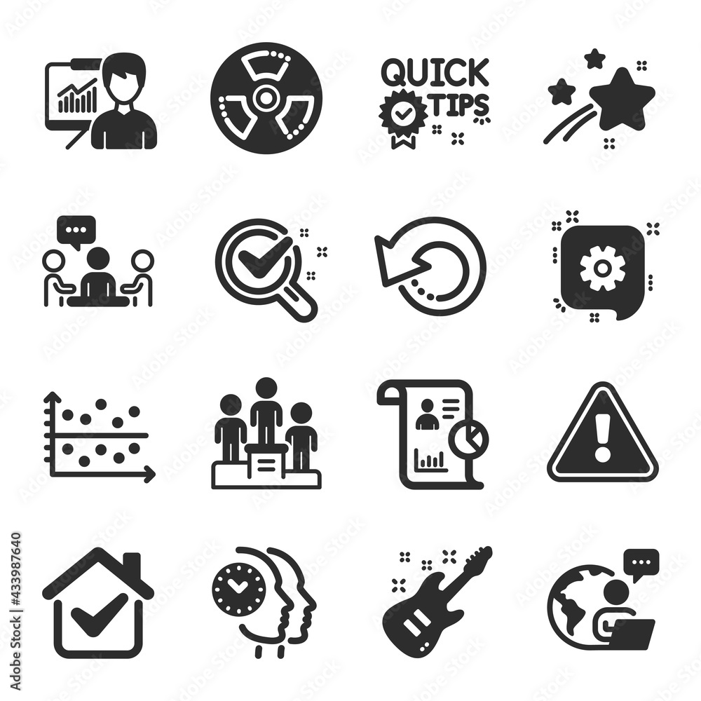 Set of Education icons, such as Cogwheel, Report, Chemical hazard symbols. Electric guitar, Dot plot, Business podium signs. Presentation, Chemistry lab, People chatting. Time management. Vector Set of Education icons, such as Cogwheel, Report, Chemical hazard symbols. Electric guitar, Dot plot, Business podium signs. Presentation, Chemistry lab, People chatting. Time management. Vector