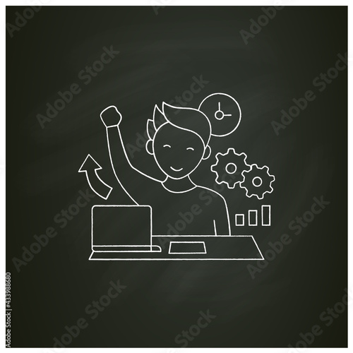 Overcome procrastination chalk icon. Solve work problems. Fight depression. Happy person. Overload concept. Isolated vector illustration on chalkboard