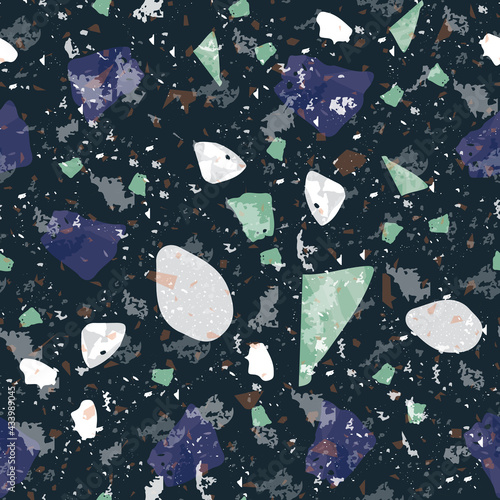 Terrazzo seamless pattern. Dark classic flooring t