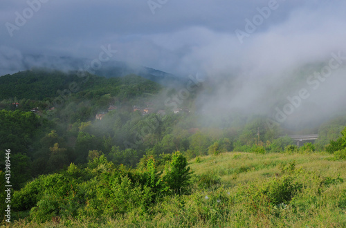 Hazy morning in mountain village