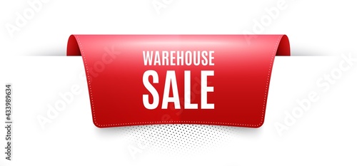 Warehouse sale. Red ribbon label tag. Special offer price sign. Advertising discounts symbol. Infographics price tag banner. Warehouse sale badge shape. Website ribbon label banner. Vector