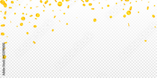 British pound coins falling. Grand scattered GBP coins. United Kingdom money. Neat jackpot, wealth or success concept. Vector illustration.