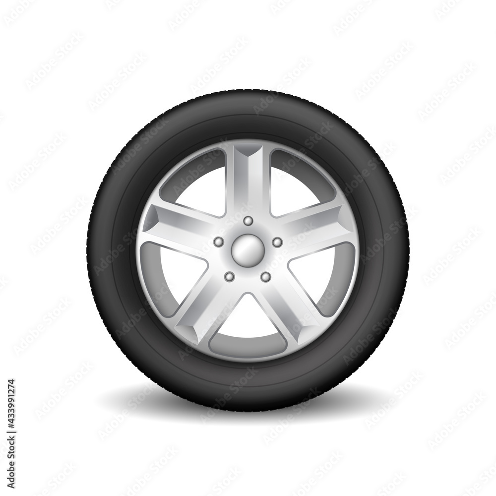 Tire wheel icon. Safe rubber tyre and metal disk for vehicle wheel. Automobile maintenance service