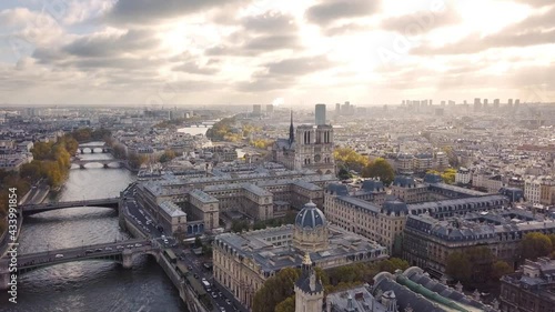 Aerial view of Paris. Notre Dame De Paris and Seine river photo