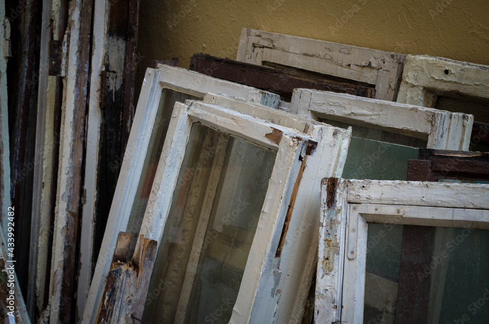 wooden window frames, outdoors wooden window frames, outdoors