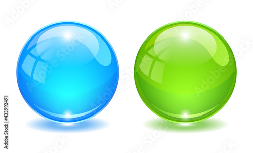 Blue and green 3d glass ball, vector illustration