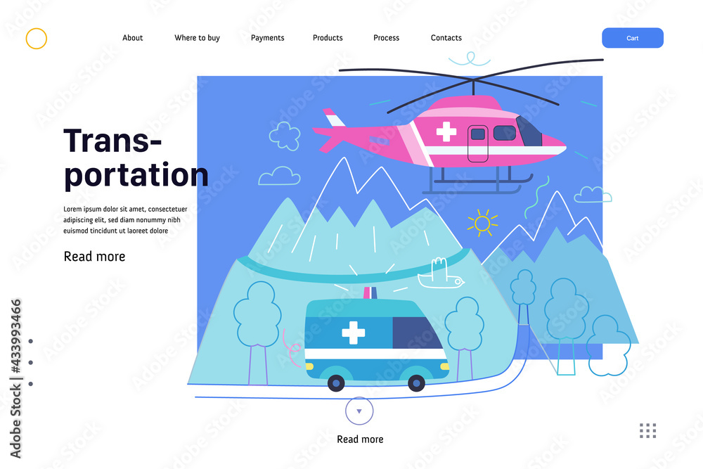 Medical transportation - medical insurance web template. Modern flat vector Medical transportation - medical insurance web template. Modern flat vector