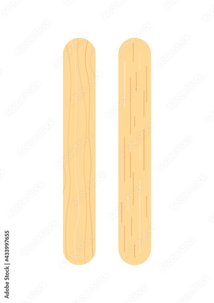 Popsicle stick for ice cream, medical tongue depressor set. Stick for medical throat examination, holding ice cream lollipop with different wooden texture. Flat cartoon vector clip art illustration. Popsicle stick for ice cream, medical tongue depressor set. Stick for medical throat examination, holding ice cream lollipop with different wooden texture. Flat cartoon vector clip art illustration.