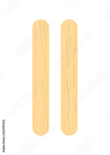 Popsicle stick for ice cream, medical tongue depressor set. Stick for medical throat examination, holding ice cream lollipop with different wooden texture. Flat cartoon vector clip art illustration.