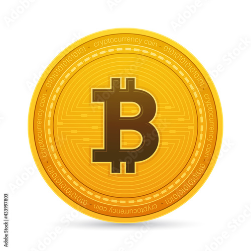 Golden cryptocurrency coin. Crypto bitcoin symbol. Vector illustration