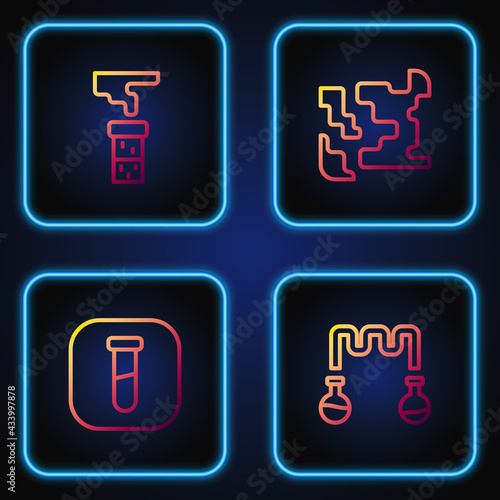 Set line Test tube and flask, , and Gaseous. Gradient color icons. Vector