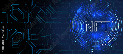 The concept of non-functioning NFT tokens on a dark blue background with blocks and a stream of numbers. Pay for unique collectibles in games or art. For banner or news. Vector illustration