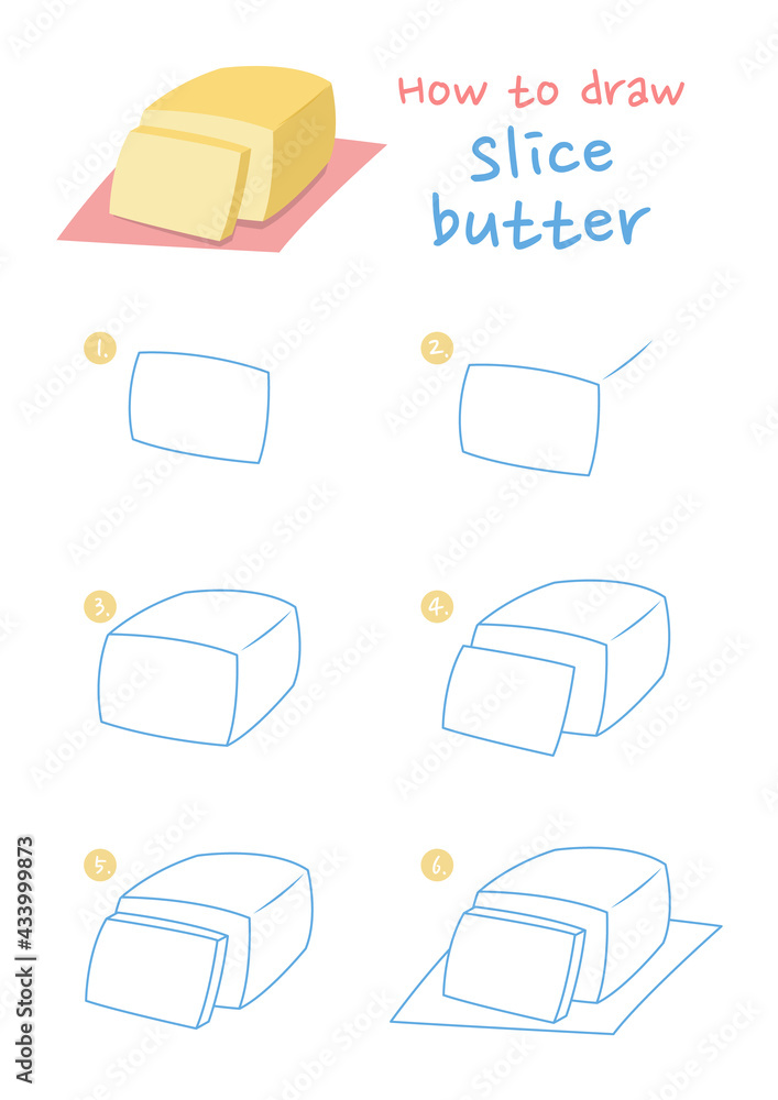 How to draw slice butter vector illustration. Draw slice butter step by
