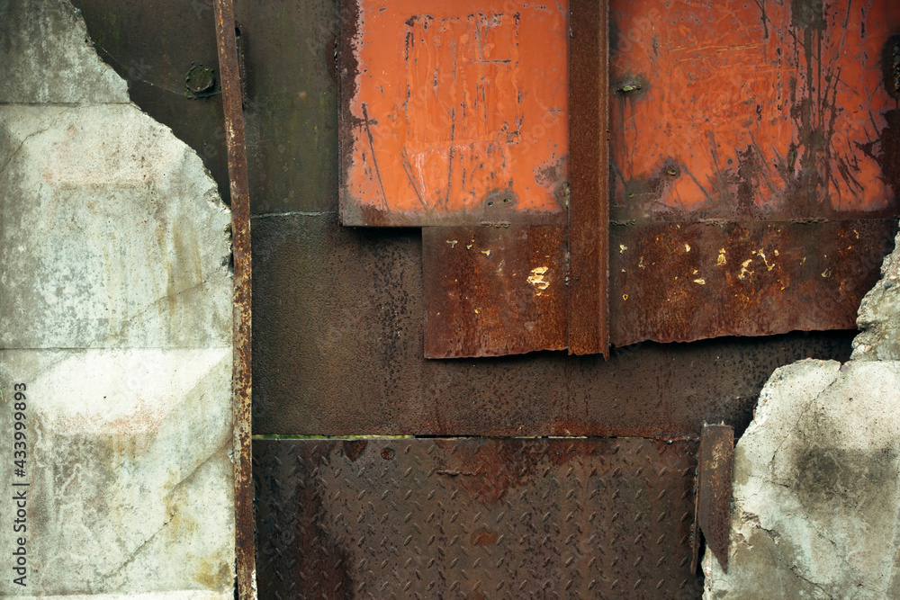 Texture of an abandoned reinforced concrete fence, with rust and peeling paint. Texture of an abandoned reinforced concrete fence, with rust and peeling paint.