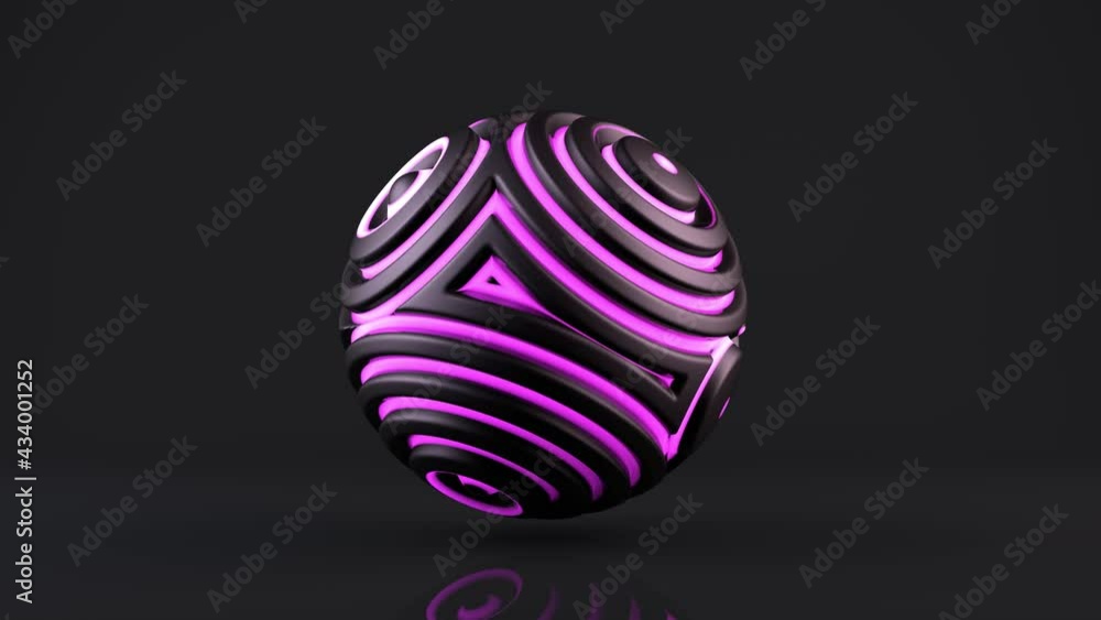 A fantastic 3D sphere on a dark background with purple shining lines, constantly changing the shape of the surface. Loop 3d animation of changes on the surface of the sphere. A fantastic 3D sphere on a dark background with purple shining lines, constantly changing the shape of the surface. Loop 3d animation of changes on the surface of the sphere.