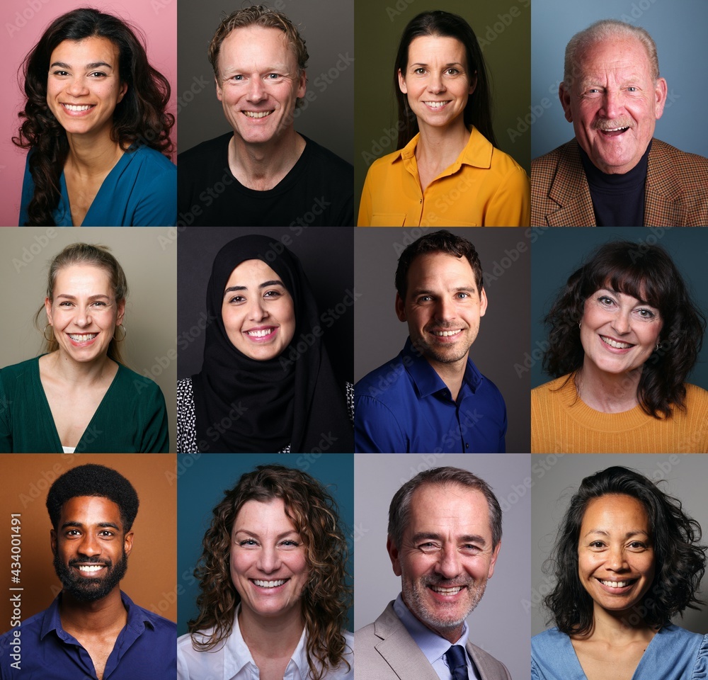 12 Beautiful happy people in front of a background 12 Beautiful happy people in front of a background