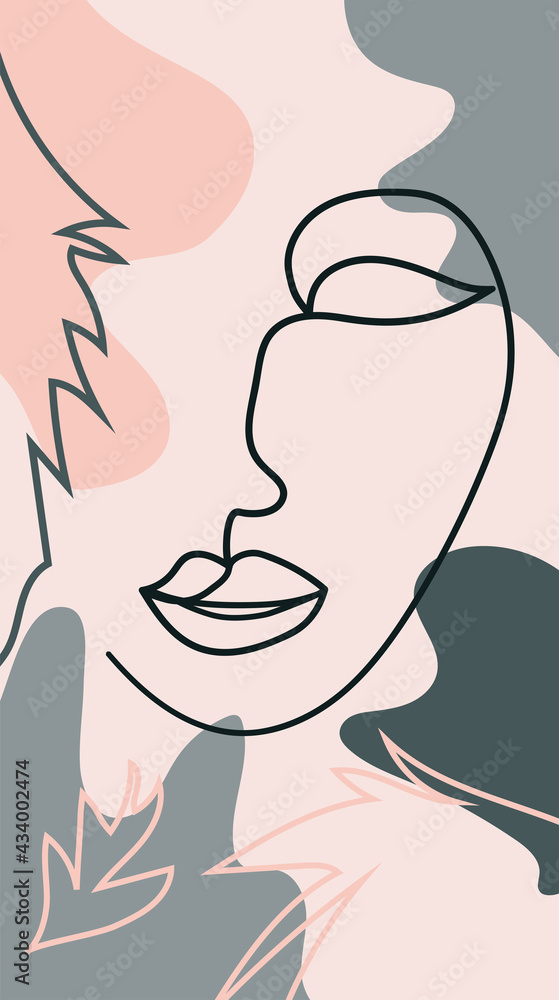 Woman's Face Minimal Line Style. Abstract Contemporary collage of geometric shapes in a modern trendy style. Woman's Face Minimal Line Style. Abstract Contemporary collage of geometric shapes in a modern trendy style.