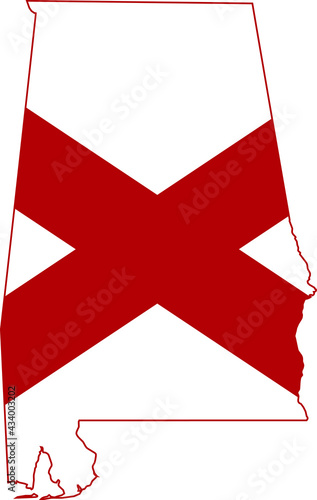 Simple flat flag map of the Federal State of Alabama, USA