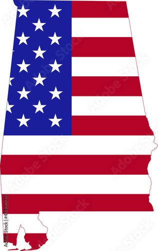 Simple flat US flag map of the Federal State of Alabama, USA