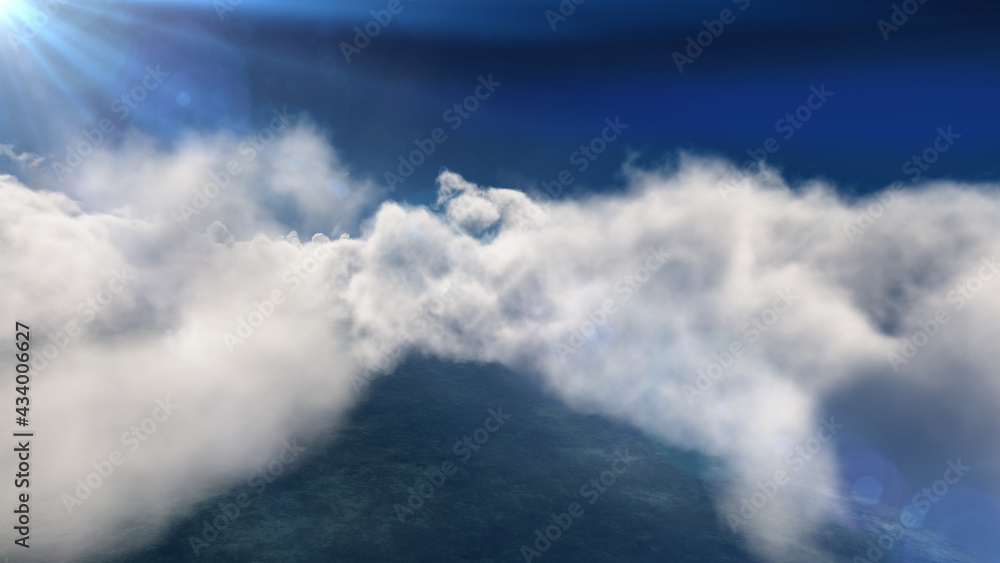 Obraz premium fly above big clouds, 3d illustration render
