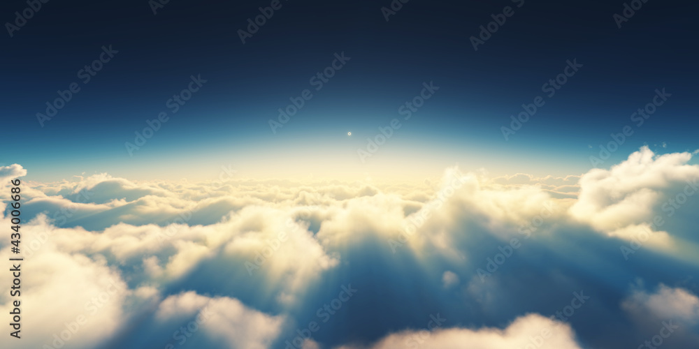 Fototapeta premium above clouds sunrise sun ray illustration