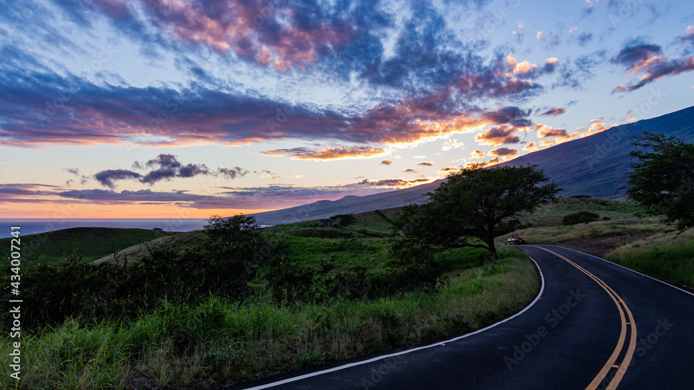 Coastline, Maui, sunset, road trip