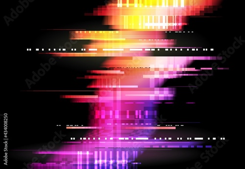 Glitch monitor or TV screen, VHS cassette collapse and program error. Distorted square pixels, digital signal loss horizontal lines vector background. Screen failure, system bug, data transfer problem