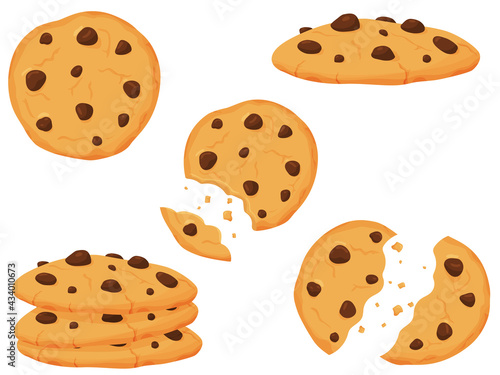 Vector illustration of sweet cookies with chocolate pieces. Illustration for the site, menu and other things.