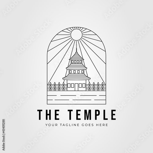 pagoda temple line art logo. buddhist architecture tower logo vector illustration design