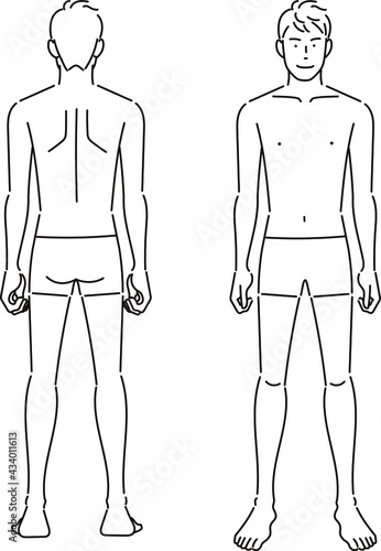 男性の全身図　前と後ろ　男性美容