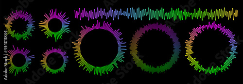 Vector circular music wave equalizer. Audio player UI elements set.
