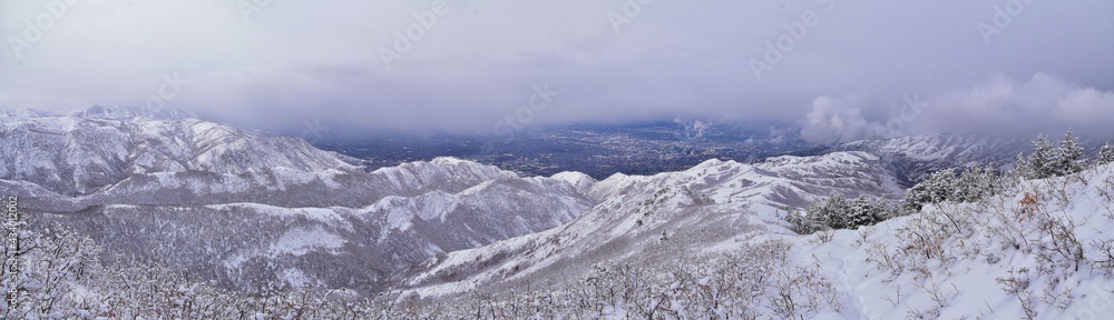 custom made wallpaper toronto digitalLittle Black Mountain Peak hiking trail snow views winter via Bonneville Shoreline Trail, Wasatch Front Rocky Mountains, by Salt Lake City, Utah. United States.