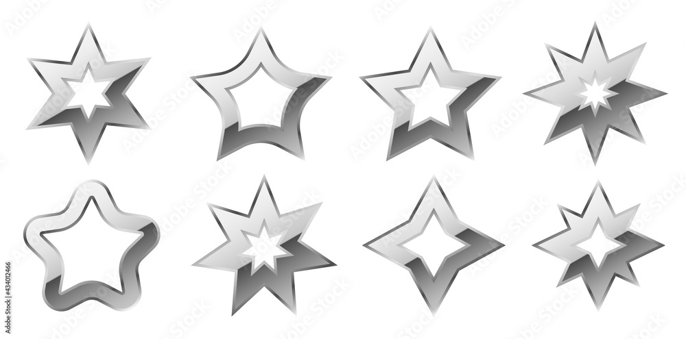 Obraz premium Vector silver gradient luxury symbols star isolated on white background. Stars of premium show class for decoration of candles and plates and jewelry. Celestial space element