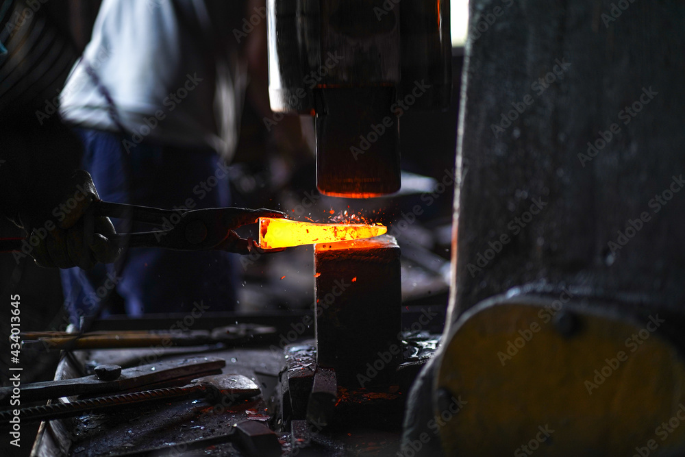 hot metal beating machine in workshop, hot metal beating machine in workshop,
