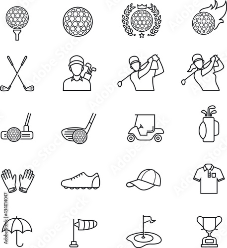 Golf outline icon set isolated on white background vector illustration. 