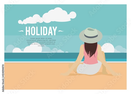 Young girl sitting alone on the beach sand